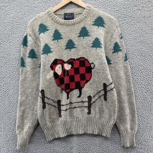 Vintage Woolrich Sweater Womens Medium Sheep Heart Trees Nature Graphic